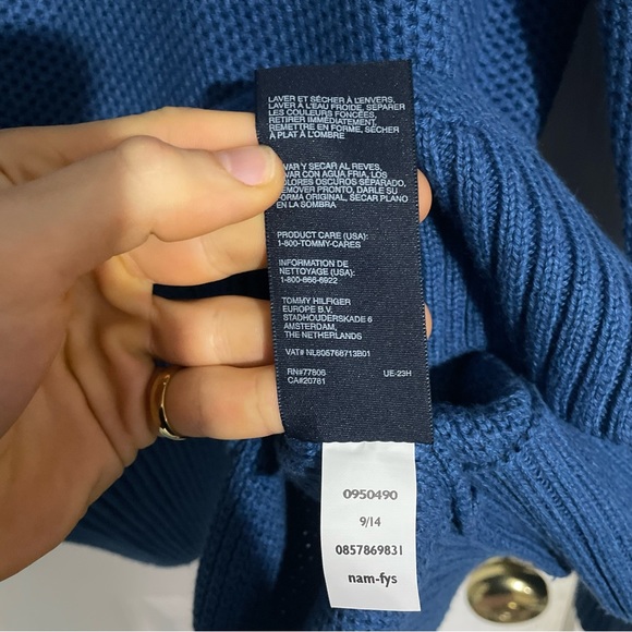 Tommy Hilfiger Cowl Neck Sweater XL Pima Cotton Merino Wool Blue Knit Pullover - Picture 4 of 7